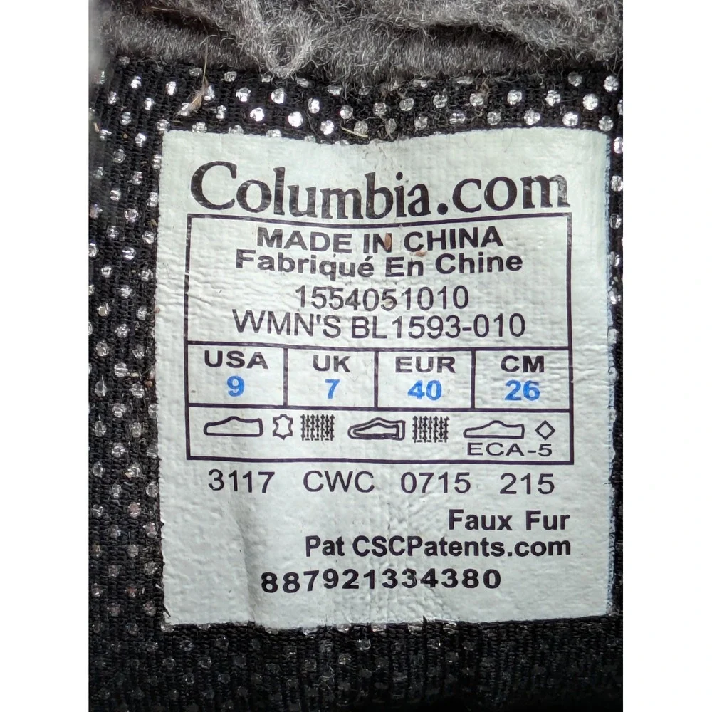 Columbia Winter Snow Boots Womens Size 9 Black Faux Fur Omni-Heat Insulated